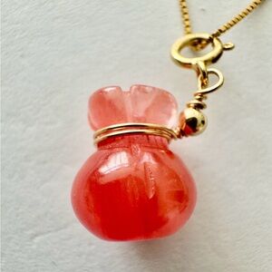 May Jewelry Design Nature Pink-orangeish Stone Carved Charm with 14GF Clasp